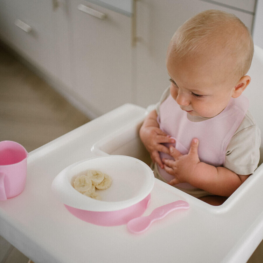 BabyOno, ultra-thin silicone bib, pink, from 6 months, 1 pc