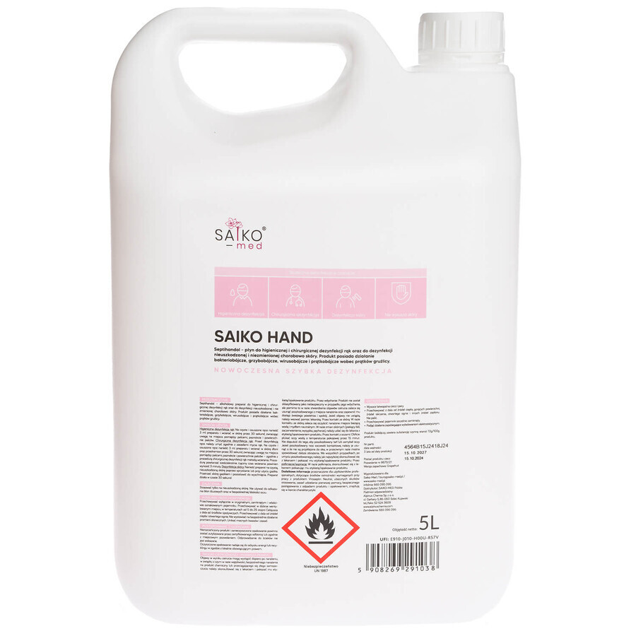 Saiko Hand, disinfettante per mani e pelle, 5 litri