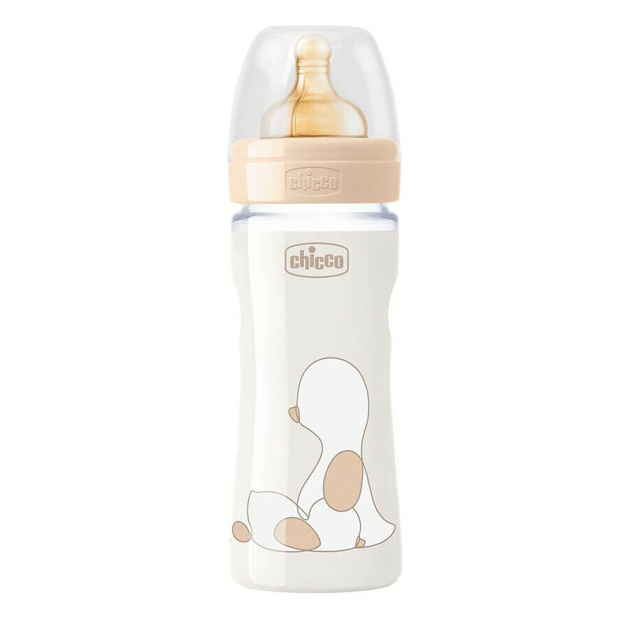 Biberon cu tetina din cauciuc si flux reglabil, Original Touch, unisex, +0 luni, 250ml, Chicco