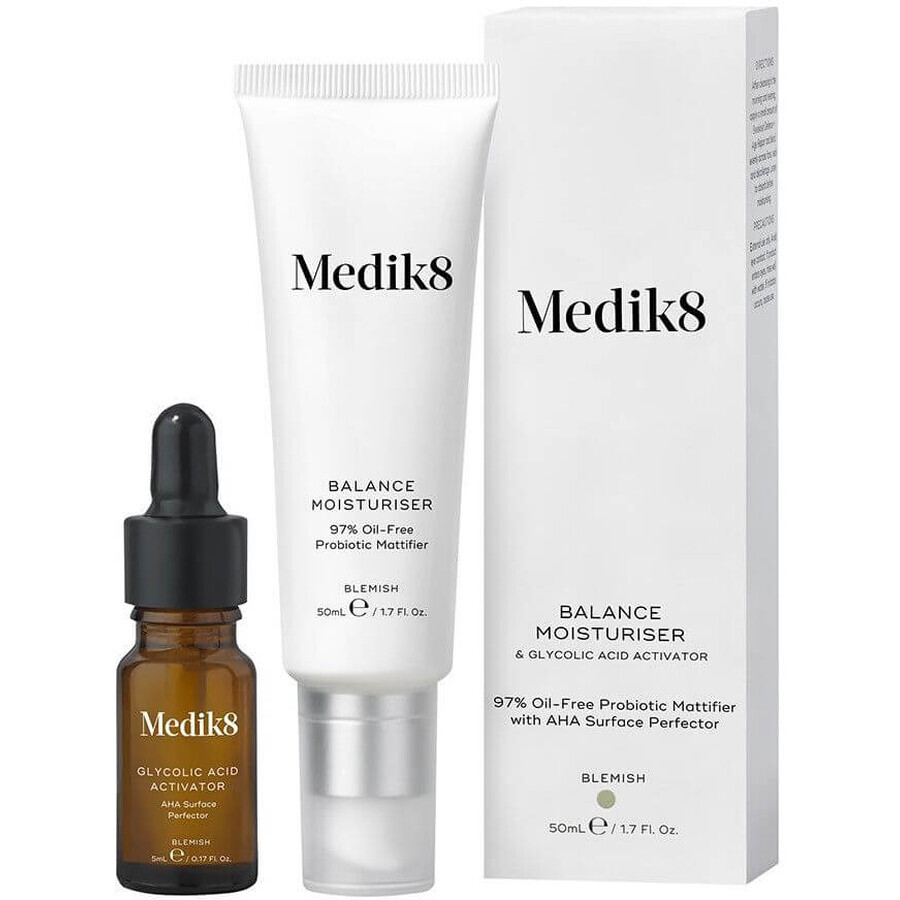 Medik8 Balance Moisturiser&Glycolic Acid Activator - Crema antiacne 50 ml + 10 ml 2 pz.