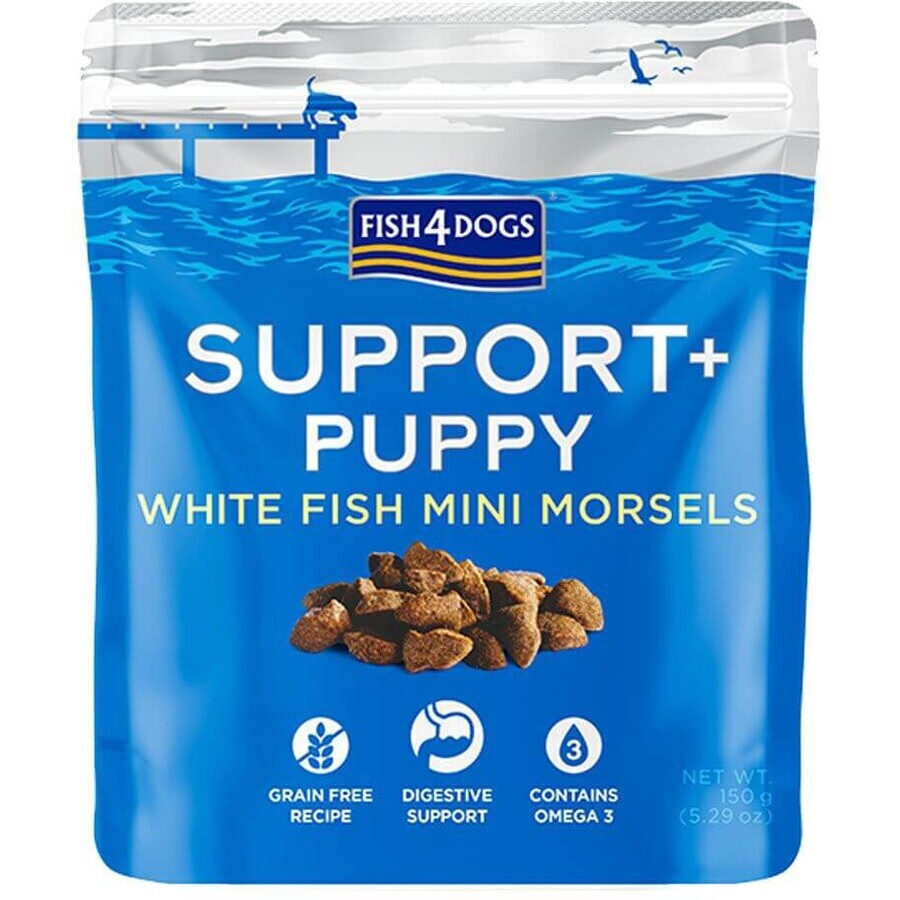 Fish4Dogs Puppy treats for puppies to support digestion with white fish pieces and prebiotics 150 g