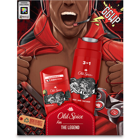 Old Spice Gamer per uomo - set regalo con deodorante stick e gel doccia Wolfthorn al gusto di agrumi tropicali