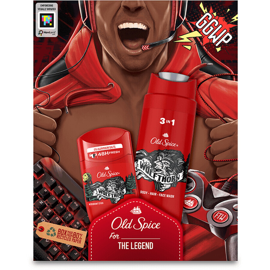 Old Spice Gamer per uomo - set regalo con deodorante stick e gel doccia Wolfthorn al gusto di agrumi tropicali