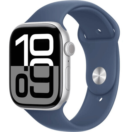 Apple Watch Series 10 GPS + Cellular 42 mm Cassa in alluminio argento con banda sportiva in denim - M/L