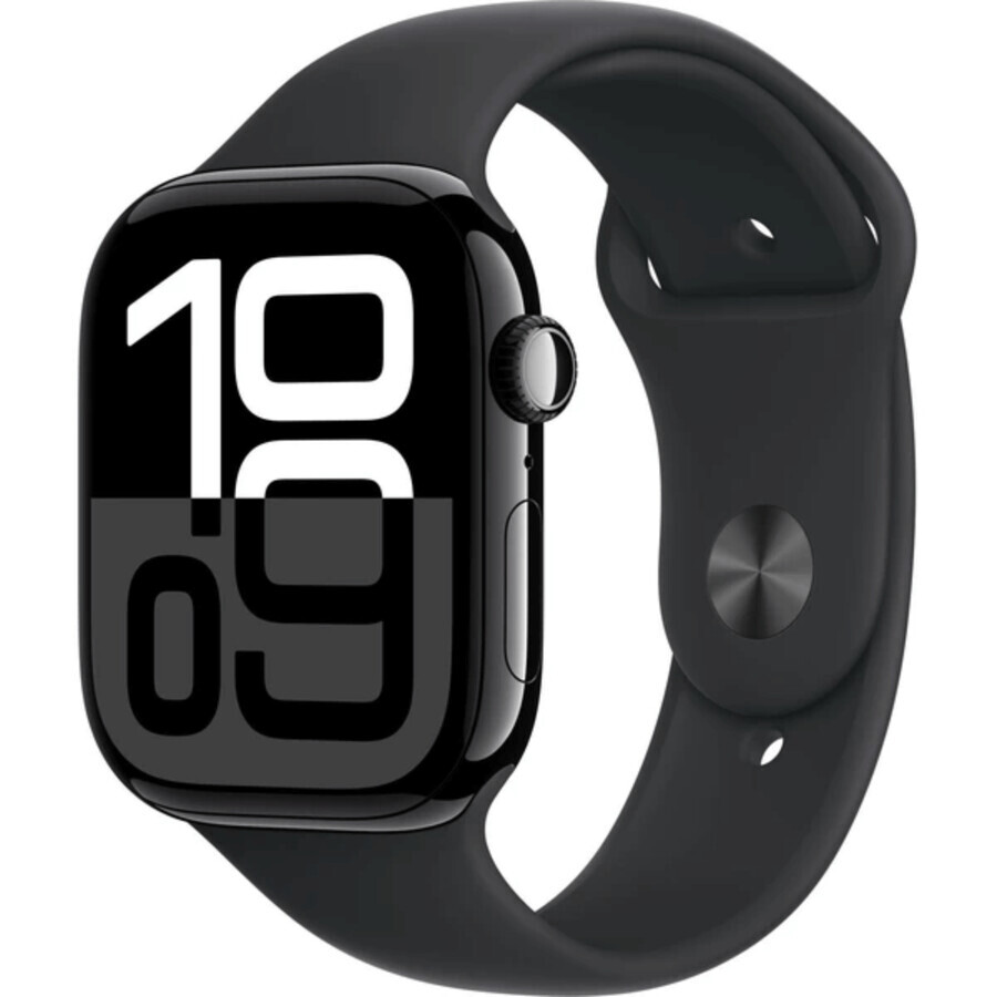 Apple Watch Series 10 GPS 46mm Boîtier en aluminium Jet Black 46mm avec bracelet sport noir - M/L