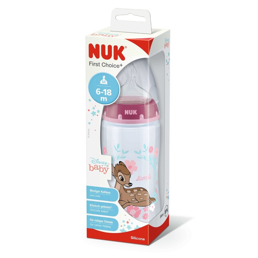 Biberon PP 300 ml + tettarella in silicone, 6-18 mesi, First Choice Disney Bambi, Nuk