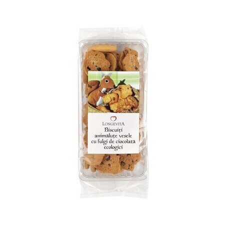 Biscotti animali felici con scaglie di cioccolato ecologico, 140g, Longevita