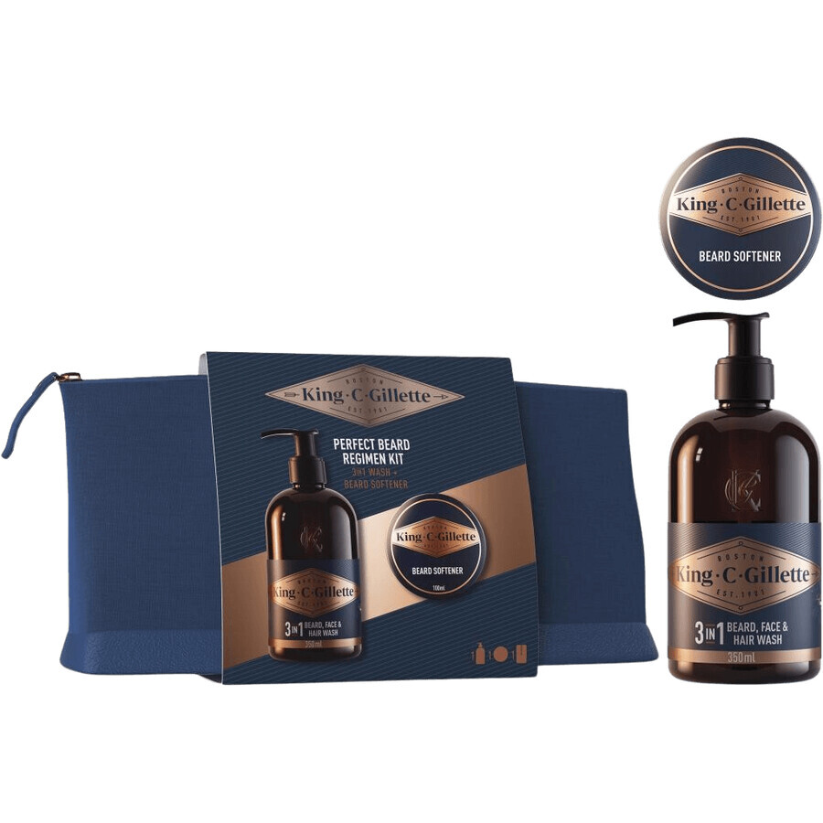 Gillette King C. 3 in 1 per barba, viso e capelli 350 ml + balsamo per barba 100 ml