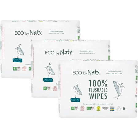 Lingettes humides non parfumées Eco by Naty ECO - jetables - emballage pratique 3 x 56 pièces