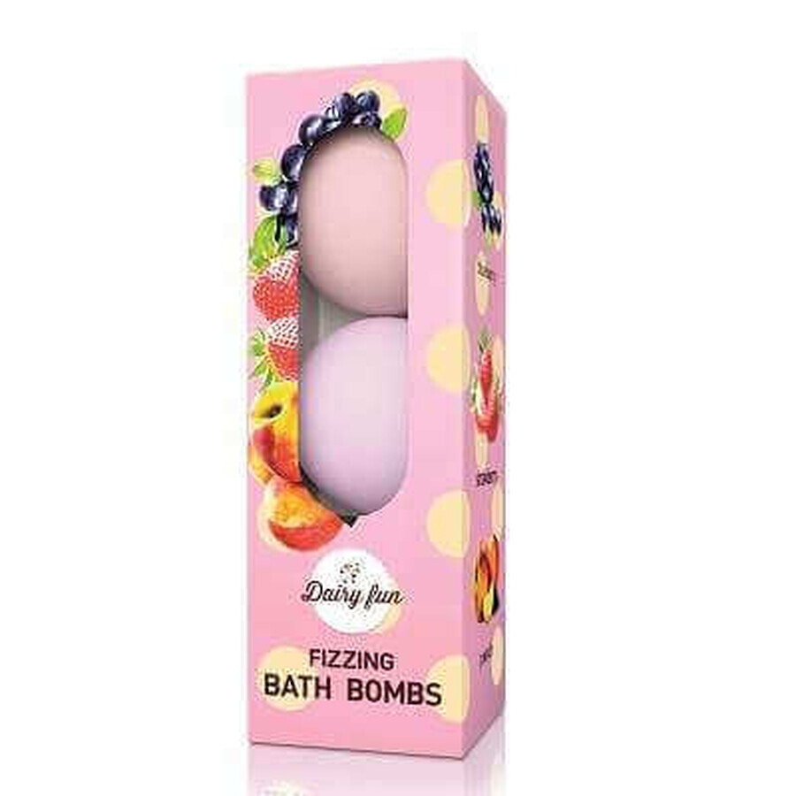 Palline da bagno al mirtillo, fragola e pesca, Dairy Fun, 3 pezzi, Delia Cosmetics