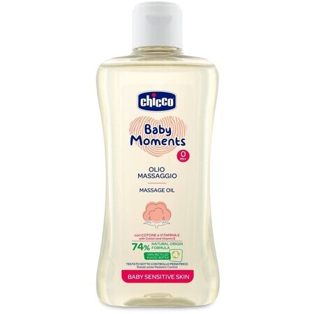 Chicco Baby Moments Olio Massaggio Cotone Sensibile con Vitamina E 74% ingredienti naturali 200 ml