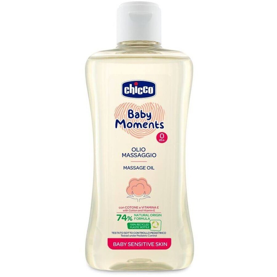 Chicco Baby Moments Olio Massaggio Cotone Sensibile con Vitamina E 74% ingredienti naturali 200 ml