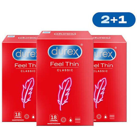 Preservativi Durex 2+1 Feel Thin Classic 3 x 18 pezzi