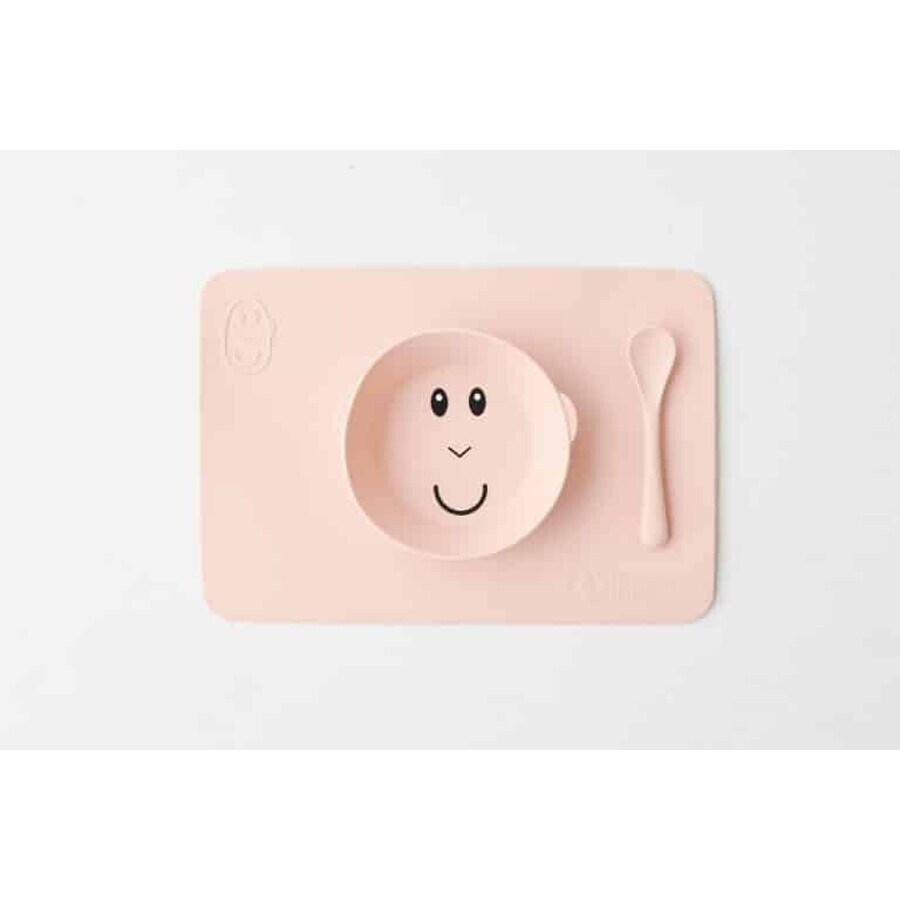 Matchstick Monkey Anti-slip silicone mat with bowl, pink