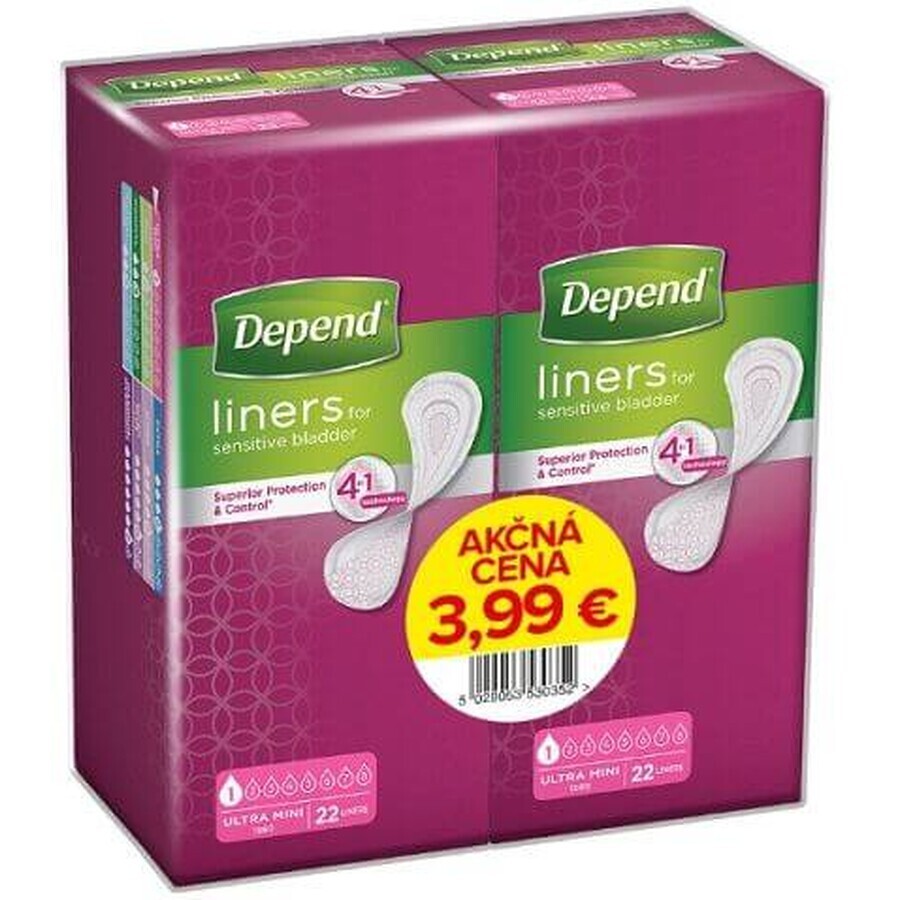 Depend Ultra mini assorbenti per incontinenza 7x19 cm 80ml assorbimento 2x22pz