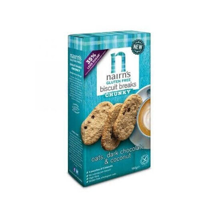 Biscuiti din ovaz cu cocos si ciocolata neagra fara gluten, 160 g, Nairns