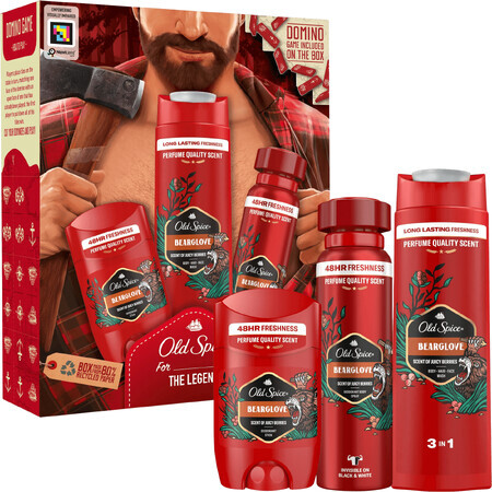 Old Spice Bearglove Bearglove Lumberjack Set con deodorante spray da 150 ml, deodorante solido da 50 ml e gel doccia da 250 ml