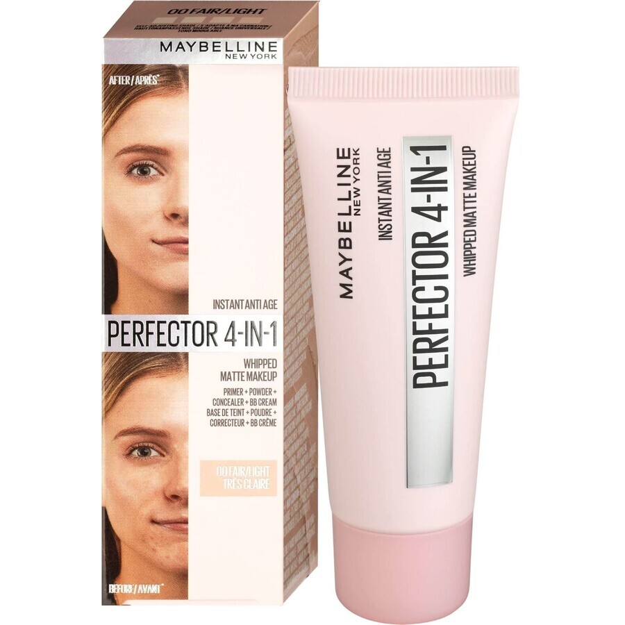 Maybelline New York Perfezionatore Istantaneo Trucco Opacizzante 4in1, 00 Fair 30 ml