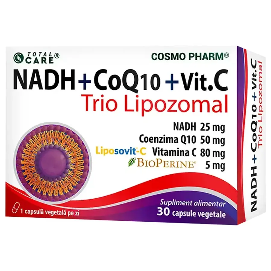 NADH + CoQ10 + Vitamina C Trio Lipozomal, 30 capsule vegetale, Cosmopharm