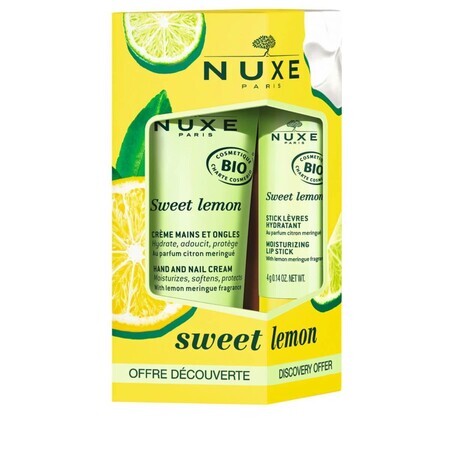 Set Hand Cream + Lip Balm Stick Sweet Lemon, 30 ml + 4 g, Nuxe