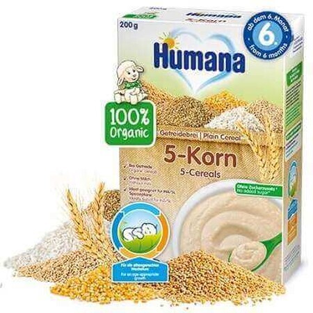 Organic Cereals 5 cereals without milk, +6months, 200g, Humana