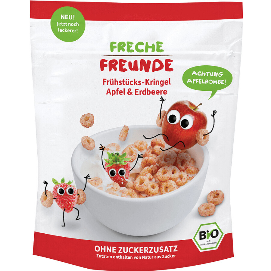 Cereales ecológicos para el desayuno con manzanas y fresas, 125 g, Freche Freunde