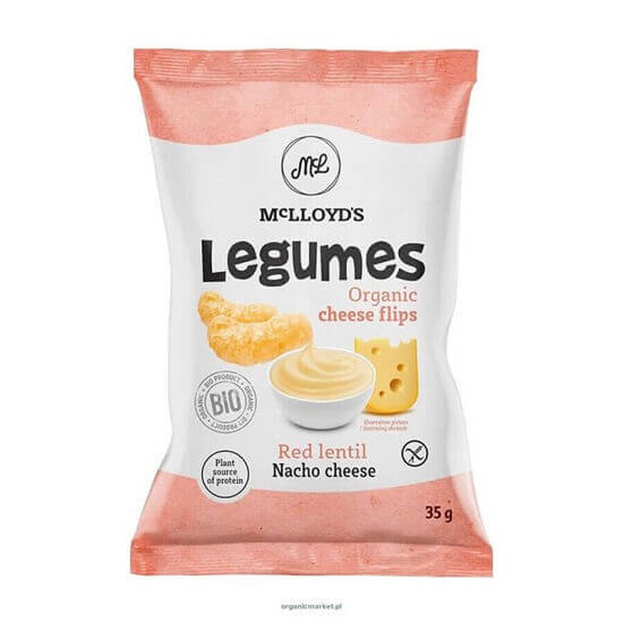 Chips di lenticchie rosse biologiche al gusto di formaggio nacho e sale, 35 g, Mc Lloyd's