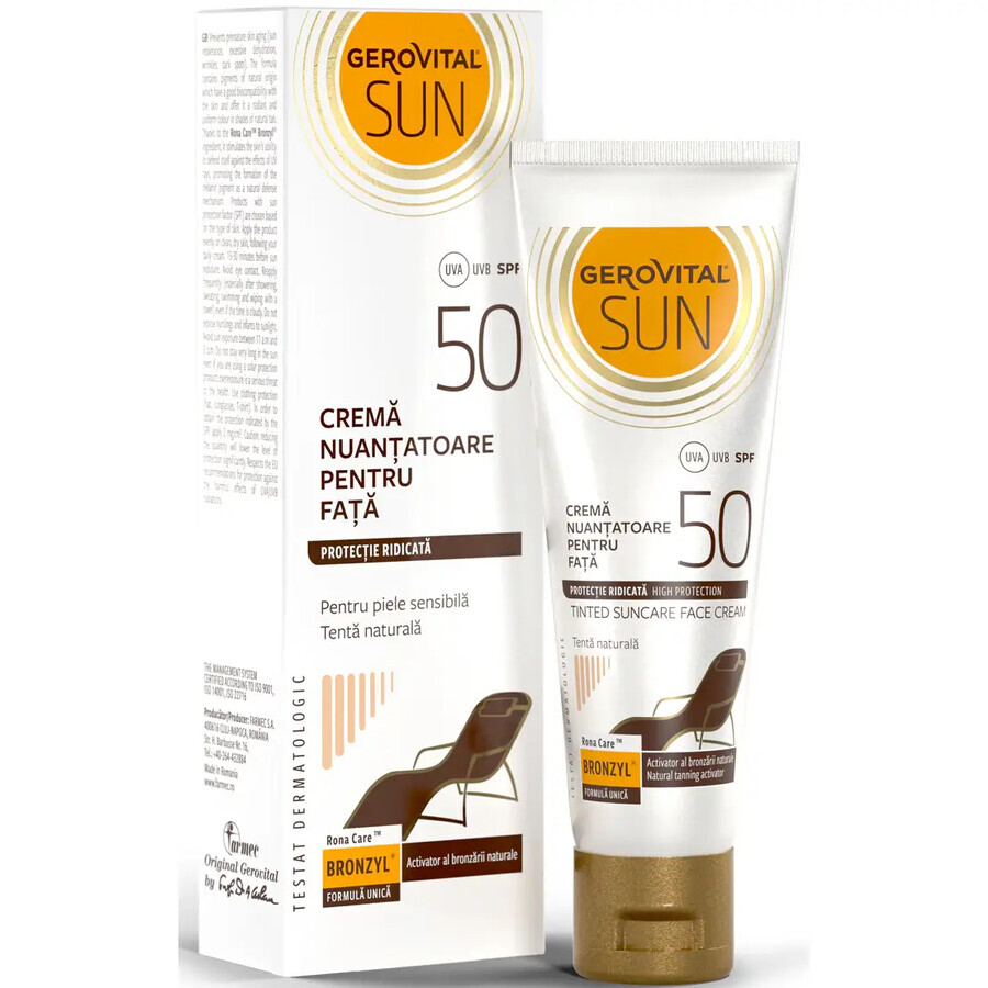 Crema Colorante per il Viso SPF 50 Sun, Gerovital Sun, 50 ml, Farmec