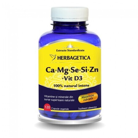 Ca+Mg+Se+Si+Zn Orgánico con Vitamina D3, 120 cápsulas, Herbagetica