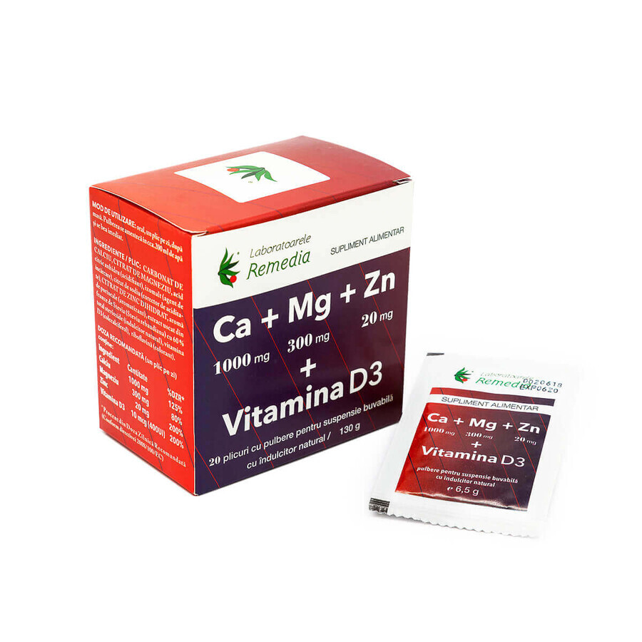 Ca+Mg+Zn+Vit D3, 20 buste, Remedia