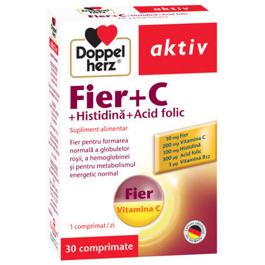 Ferro Doppelherz + Vitamina C + Istidina + Acido folico, 30 compresse, Queisser Pharma