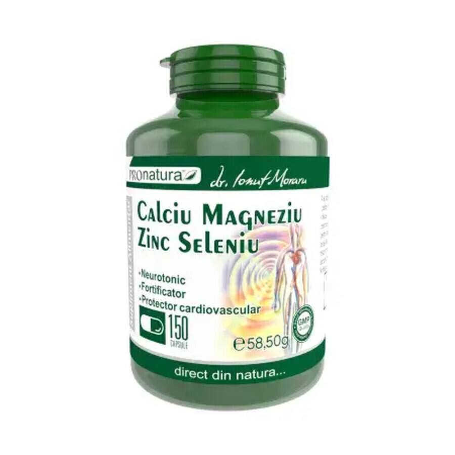 Calciu, Magneziu, Zinc, Seleniu, 150 capsule, Pro Natura