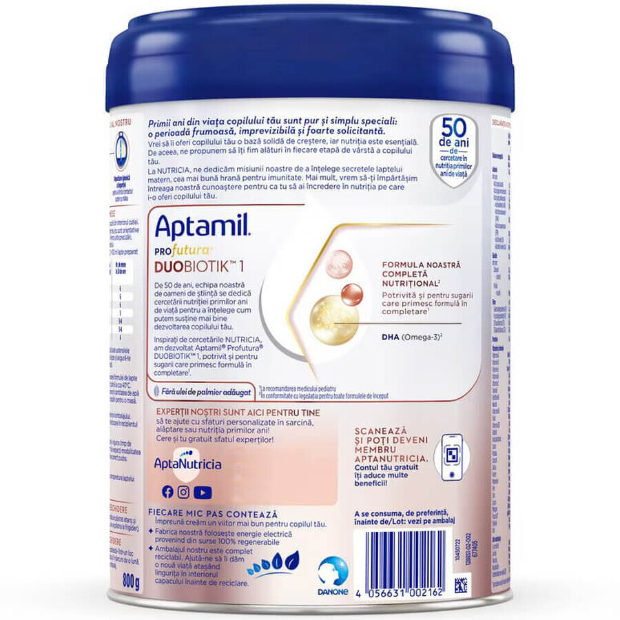 Latte in polvere Aptamil PROfutura DUOBIOTIK 1, 800 g, 0-6 mesi, Nutricia