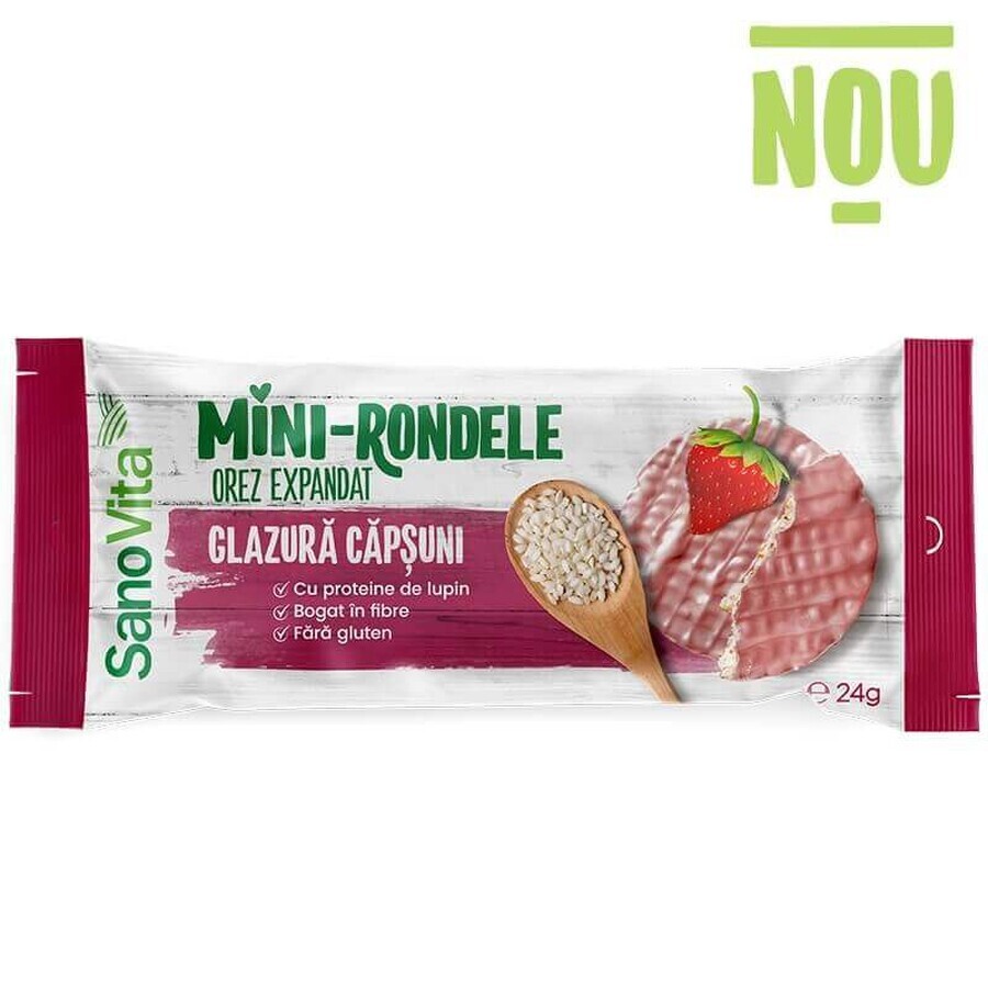 Mini rondelle di riso con glassa alla fragola, 24 gr, Sanovita