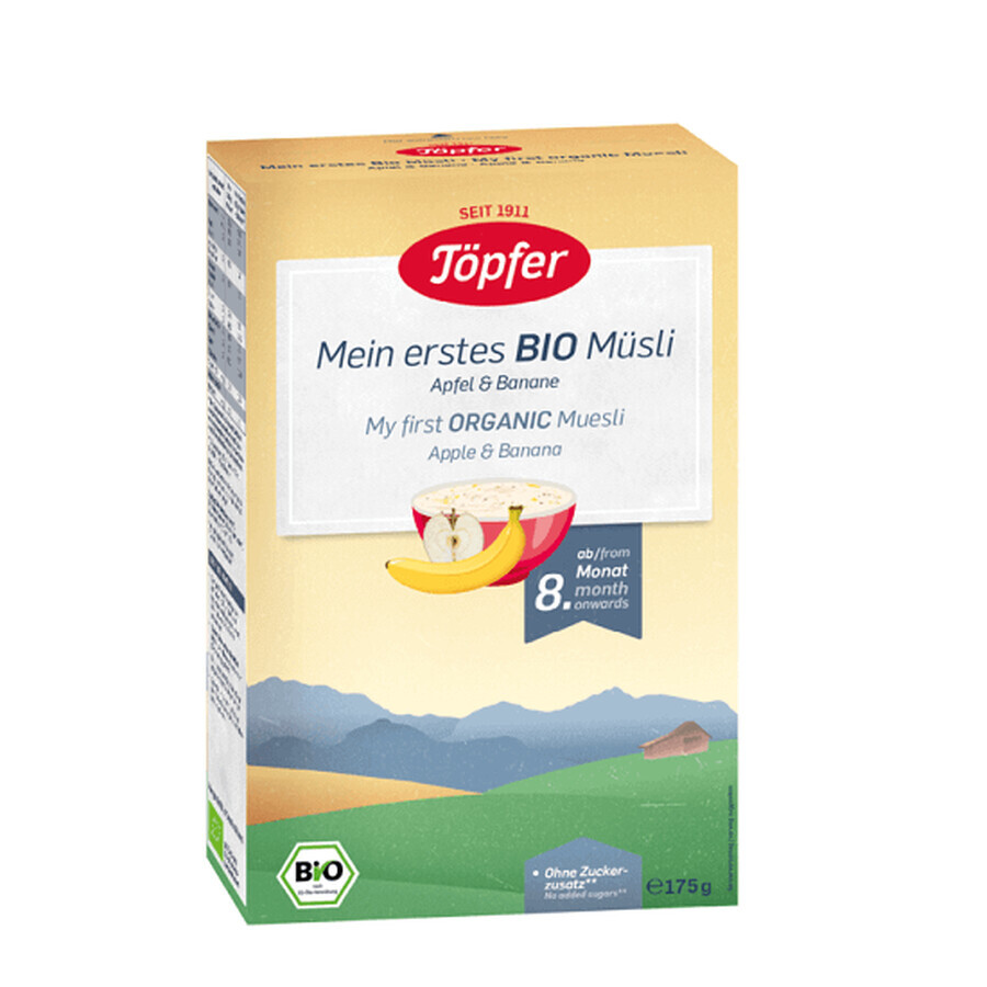 Muesli con mele e banane bio, +8 mesi, 175 g, Topfer