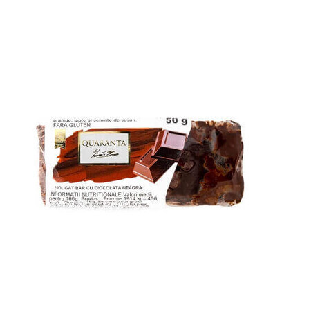 Tavoletta di torrone al cioccolato fondente, 50 gr, Quaranta