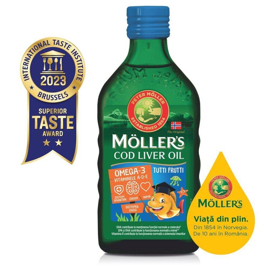 Omega 3 cod liver oil with tutti-frutti flavour for children, 250 ml, Möller's