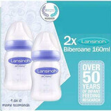 Confezione biberon con tettarella in silicone flusso lento, +0 mesi, 2x160 ml, Lansinoh