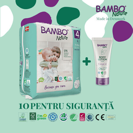 Pacchetto pannolino ecologico n. 4, 7-14 kg, 24 pezzi + Crema corpo per bambini, 100 ml, Bambo Nature