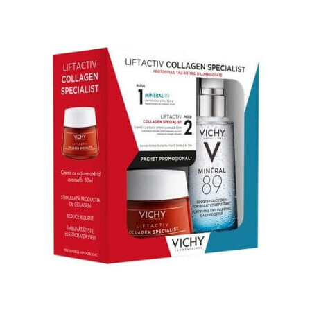 Pacchetto Liftactiv collagene specialista crema giorno antirughe, 50ml + Gel booster minerale 89, 50ml, Vichy