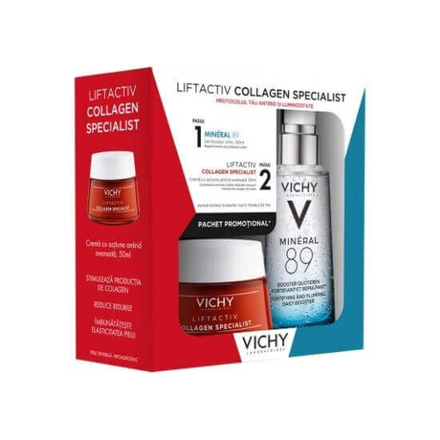 Pacchetto Liftactiv collagene specialista crema giorno antirughe, 50ml + Gel booster minerale 89, 50ml, Vichy