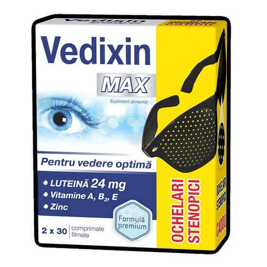 Vedixin Max confezione, 2 x 30 compresse + occhiali stenopeici gratuiti, Zdrovit