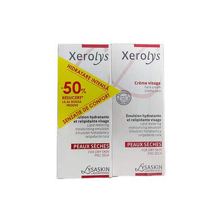 Pacchetto crema viso Xerolys, 1+1 con 50% di sconto sul secondo prodotto, 50+50ml, Lab Lysaskin