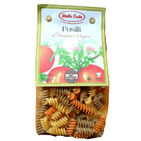 Fusilli hard wheat pasta with tomatoes and oregano, 250 g, Dalla Costa