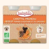 Organic mashed farm beef, carrots and prunes, +8months, 2X200g, BabyBio