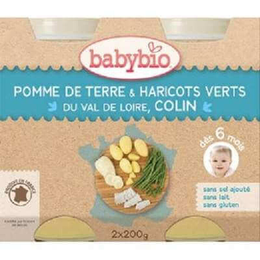 Organic mashed potatoes, green beans and cod, +6months, 2X200g, Babybio