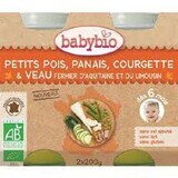 Organic mashed peas, zucchini and veal, +6 months, 2x200g, BabyBio