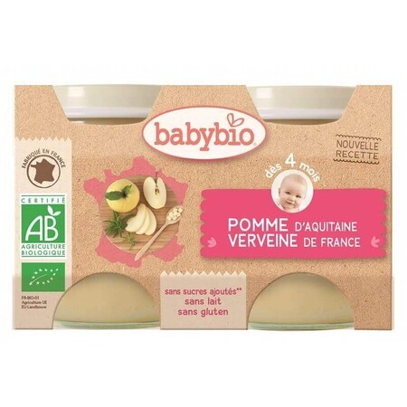 Organic apple puree with verbena extract, +4 months, 2x 130g, BabyBio