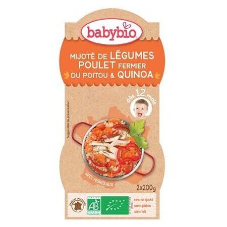 Organic Menu puree of vegetables, quinoa and chicken, +12months, 2X200g, BabyBio