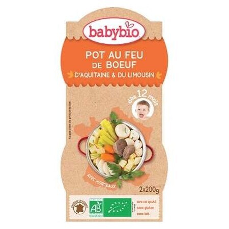 Passata biologica, menu di verdure e manzo, +12 mesi, 2X200g, BabyBio